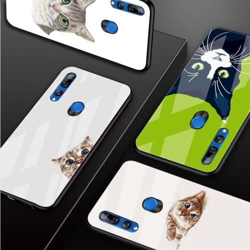 Cat Face art Tempered Glass Phone Case For Huawei honor 8X 9 10i 20i 20Lite 20Pro 30 Pro Cover Shell
