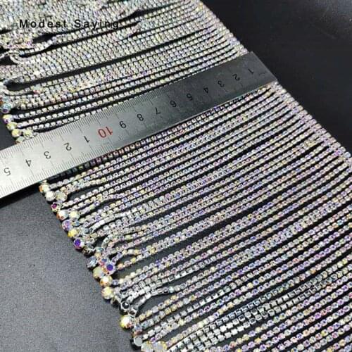 5 Yards Colorful Silver 14cm Crystal Fringe Trim Ribbon Sewing Tassel Fringe Trimming Latin Dress Evening Garment Accessories
