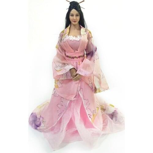 1/6 Scale Pink Printed Ancient Long Dress Model for 12''Female Figures Accessories DIY