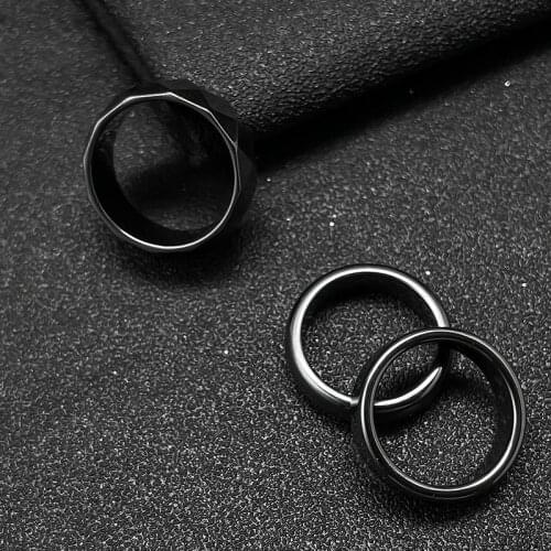 Fashion Hiphop Rock Style Black Natural Stone Rings Minimalist Rings for Men and Women Couple Rings Jewelry Gift 2021