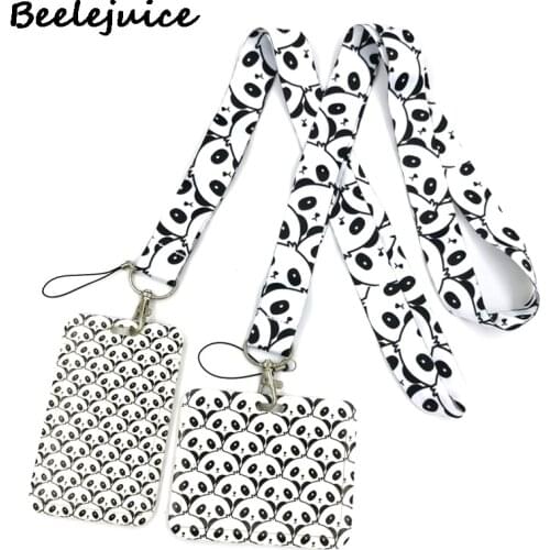 Cartoon Panda Credit Card ID Holder Bag Student Women Travel Bank Bus Business Card Cover Badge Accessories Gifts Lanyard Straps