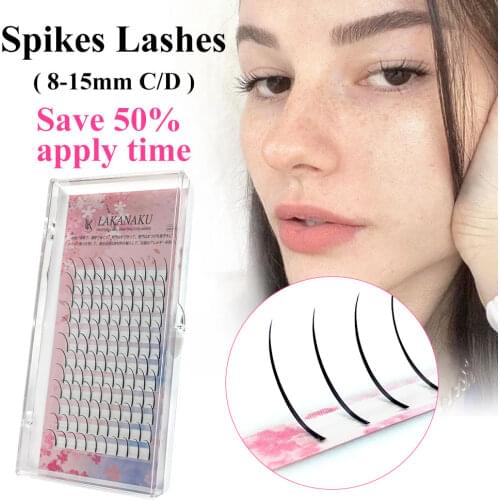 LAKANAKU Pre Made Volume Spikes Lashes Extension 0.07 C D 8-18mm Mix Matte Spikes Eyelash Extension Makeup Individual Cilios