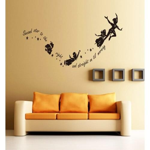 Tinkerbell second star to the right Peter pan Boy and Girls Wall Stciker Mural Art Decal For Home Bedroom Decoration