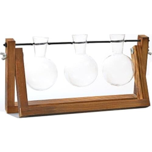 Desktop Glass Planter Bulb Vase Air Plant Terrarium with Wooden Stand for Hydroponics Plants Cuttings Office Decoration