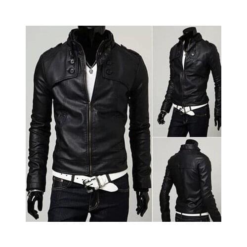 New Mens Korean Slim Fit Short Leather Jacket Coats Locomotive Handsome Outwear H2