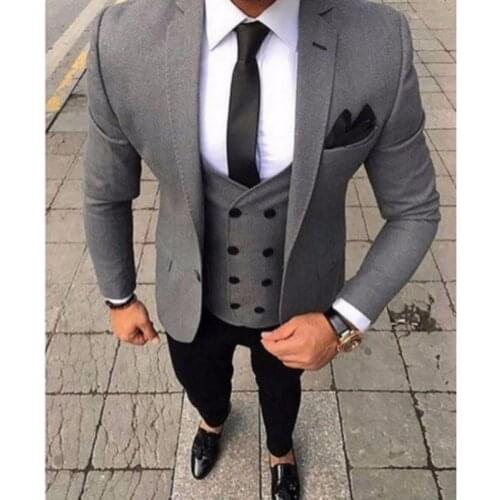 2019 Latest Coat Pant Designs Smoking Grey Men Suit Slim Fit 3 Piece Tuxedo Groom Style Suits Custom Prom Blazer Terno Masculino