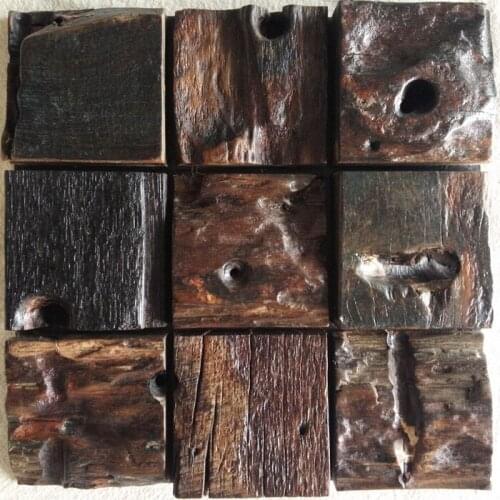 RUSTIC LOOK natural wood tile block pattern, wooden mosaic kitchen backsplash, Ancient wood mosaic tiles HME4048