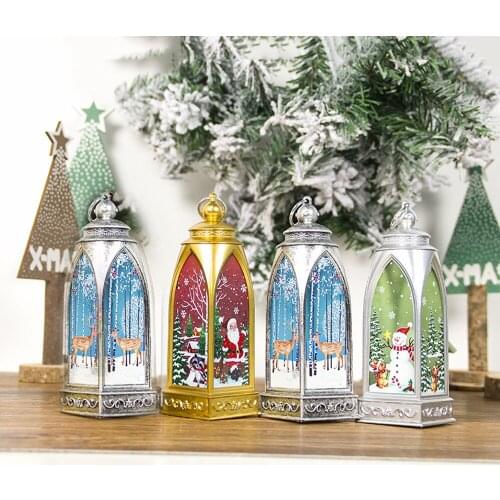 Popular Christmas Tree Decor Light Vintage Santa Claus Castle Light Lamp Party Hanging Decor LED Lantern New Year Decoration