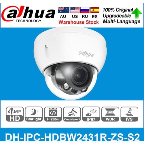 Dahua Original IPC-HDBW2431R-ZS-S2 4MP WDR IR Dome Network Camera Starlight IR40M IP67, IK10 SD Card Slot Poe IP Camera