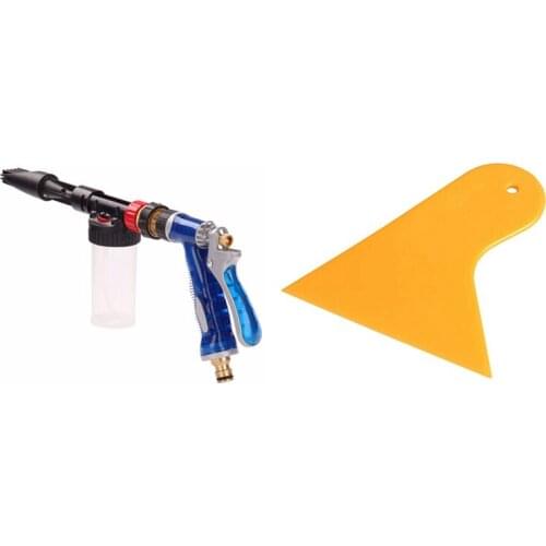 Car Washer High Pressure Snow Foamer Water Gun & Plastic Yellow Auto Car Window Sticker Film Scraper Squeegee 10.5X9.5cm