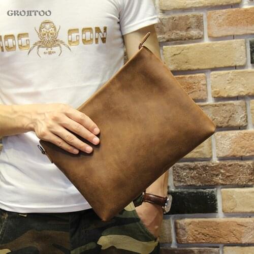 GROJITOO Mens bag fashion hand bag Korean mens Pu Leather handbag Clutch Leather Soft Handbag Clutch Large Capacity Hand Strap