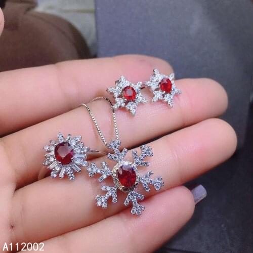 KJJEAXCMY fine jewelry natural ruby 925 sterling silver women gemstone pendant necklace earrings ring set support test classic