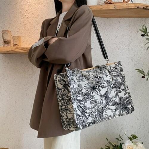 Embroidered Women Handbag 2021 New Tote Bag Handbag Large Capacity Woven Shopping Bag Single Shoulder Canvas Bag