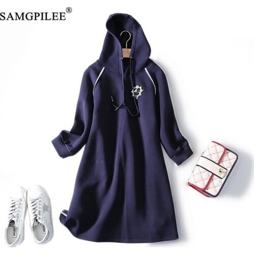 Dresses Winter 2021 Vestido Casual Dress Plus Size A-line Solid Full Sleeve Knee-length Empire Hooded Winter Dress For Women 3XL