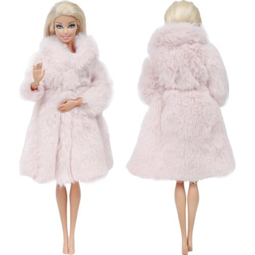 One Pcs Pink Wool Coat Noble Winter Wear High Quality Fashion Dress Accessories Clothes for Barbie doll Dollhouse Kids Girl Toy