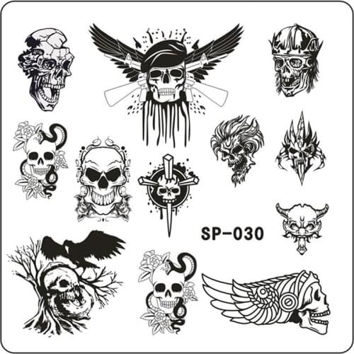 New 2017 Nails 1Pc Stainless Steel Halloween Skull Series Nail Art Template Nail Plates Fingernail Accessories SP030