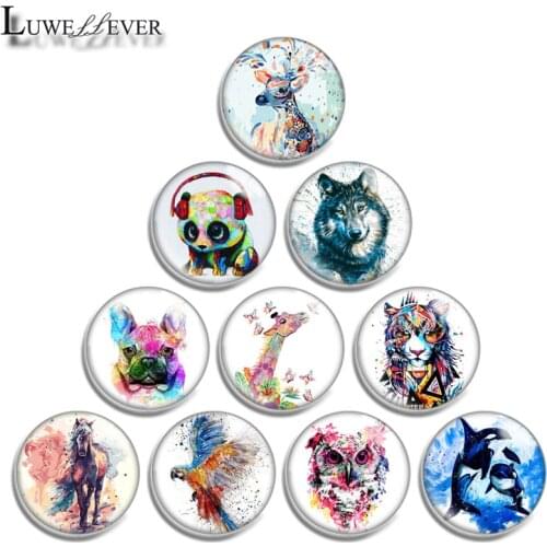 12mm 14mm 16mm 20mm 25mm 30mm 606 Love Animal Mix Round Glass Cabochon Jewelry Finding 18mm Snap Button Charm Bracelet