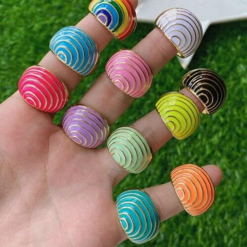 10Pcs New Arrival Fashion Rainbow Enamel Womens Finger Ring Colorful Summer Daily Wear 2021 Women