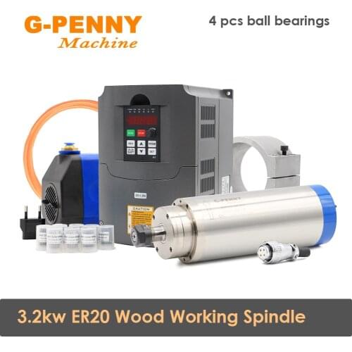 3.2kw ER20 Water cooled spindle Wood working spindle motor for CNC 4.0KW HUANYANG Inverter 75W Water pump 100mm Bracket Kit