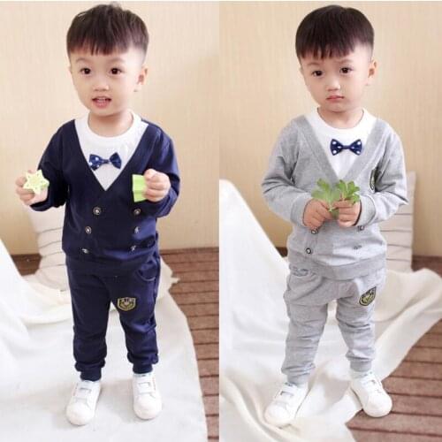 2019 Baby Boy Clothes winter Boy gray/dark blue Clothing Set Long sleeves Leisure boys t shirt+ Pant 2pcs kids clothes set