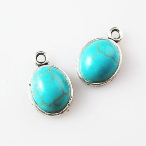 25Pcs Retro Tibetan Silver Oval Charms Pendants 9.5x14.5mm