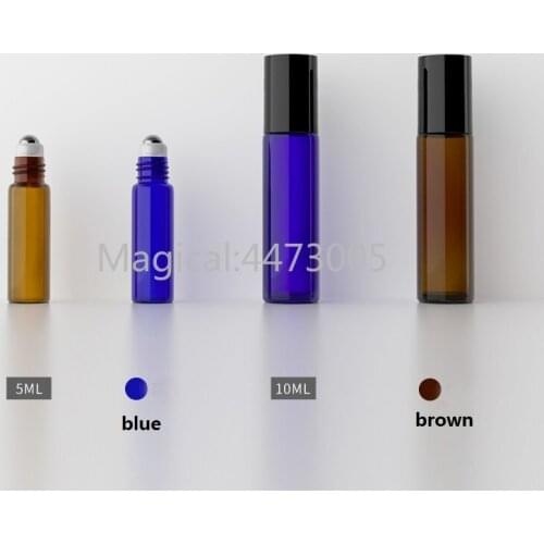 5ml10ml 30pcs Empty Blue/Brown Essential Oil Bottles with Glass Roller Roll-on Jar for Cosmetic Perfume Contianer Shell Package