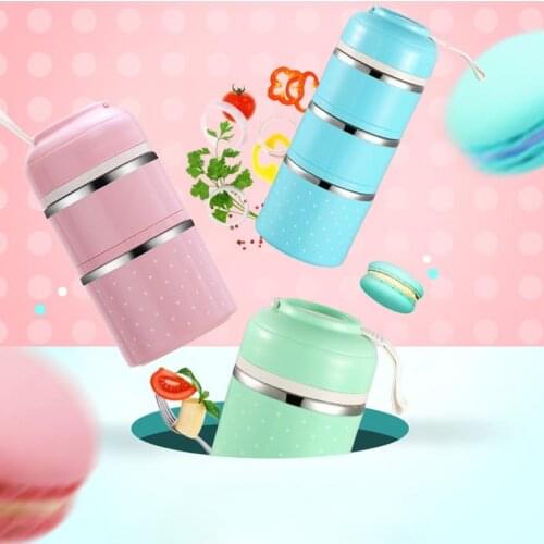 780ML/1230ML/1680ML Thermos Bento Box Hand-held Lunch Boxes Leak-proof 3Colors Japanese Style 1Pcs Stainless Steel/PP 1 Set
