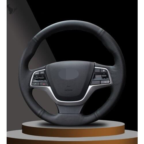 For Hyundai Elantra 4 2016 2017 Solaris 2017 Accent 2018 Black Artificial Leather Car Steering Wheel Cover Accessories