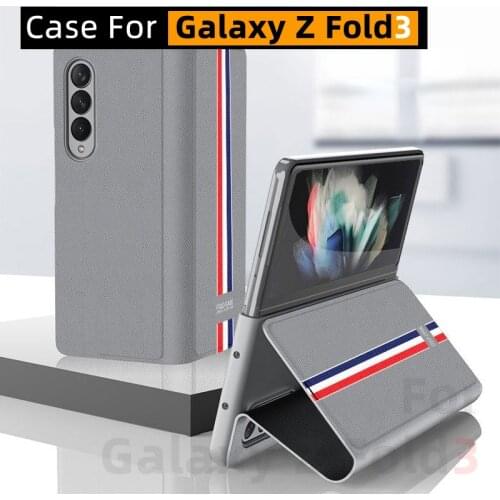 For Galaxy Z Fold 3 Case, Galaxy Z Fold3 Case, Genuine Leather Drop-Resistant Bracket Protective Shell Magnetic suction Holder