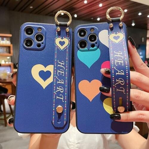 For iPhone 11 Case Phone Holder Case for iPhone 11 12 pro max X Xs max XR 7 8 Plus se Flower TPU Wrist Strap Cover