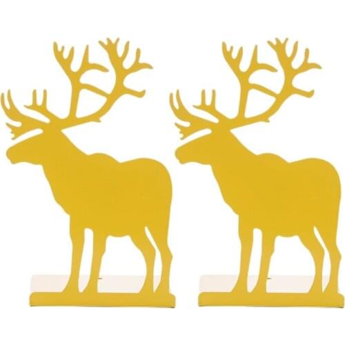 Decorative Elk Bookends for Heavy Books Anti-Slip Metal Book Stoppers G6DD