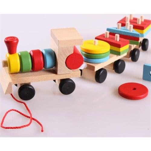 Baby Toys Wood Train Truck Set Geometric Blocks Sorting Board Montessori Kids Educational Toy Color Shape Match Stacked Puzzle