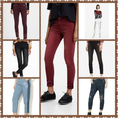 Spanish Desigual foreign trade Embroidered fashion womens slim jeans 9 min trousers retro small leg trousers 01