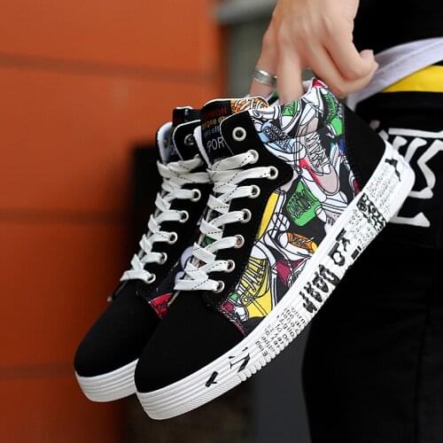 High Top Casual Mens Board Shoes Couple Breathable Womens Canvas Shoes Lace Up Flat Mens Sneakers Tenis Masculino