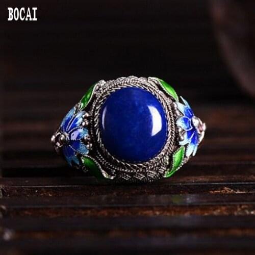 Filigree inlaid with cloisonne 925 silver lapis lazuli ring handicraft accessories