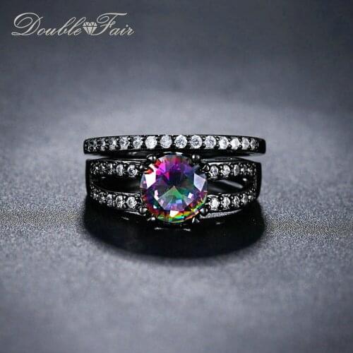 Double Fair Cubic Zirconia Black Gold Color Party Ring Set Rock style Fashion Jewelry For Women DFR619