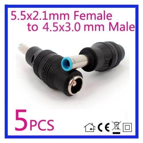 5PCS 5.5 * 2.5mm Compatible 5.5*2.1 mm Female to 4.5*3.0 mm Male DC Connector for HP Compaq Laptop Adapter 4.5x3.0mm Power Jack