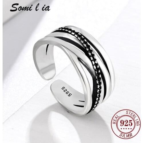 SOMILIA Korean Fashion Layered 100% 925 Sterling Silver Rings Men Women Open Finger Ring Female Engagement Rings Fine Jewelry