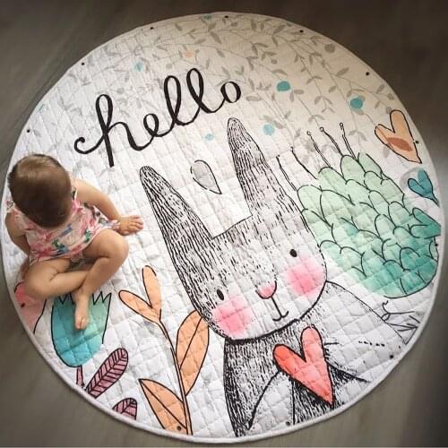 Round Rugs Baby Play Mat Toys Storage Organizer,Nursery Rugs Large Polyester Anti-slip Cartoon Animal Baby Floor Mat Game Mat