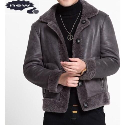 Top Brand Men Motor Biker Sheep Real Jacket Suede Leather Shearling Coat Fur Lining Windproof Reversible Coats Plus Size 5XL
