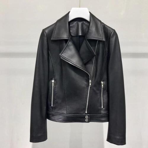 Maylofuer new spring genuine leather jacket women slim 100% real leather coat with zipper locomotive style