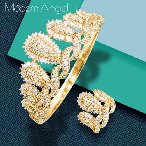 MoonTree Luxury Crown Luxury CZ Zircons Bangle Ring Set Wedding Bridal Dubai Jewelry Set for Women brincos para as mulheres