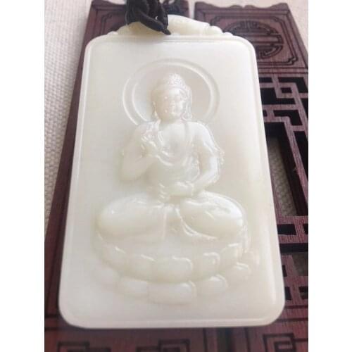 Real hetian white jade handcarved guanyin jade pendant necklace unique design jadeite jade necklace men jewelry