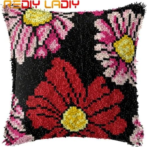Latch Hook Cushion Daisy Flower Pre-Printed Canvas Cushion Cover Acrylic Yarn Crochet Pillow Case Kits Hobby & Crafts Home Decor