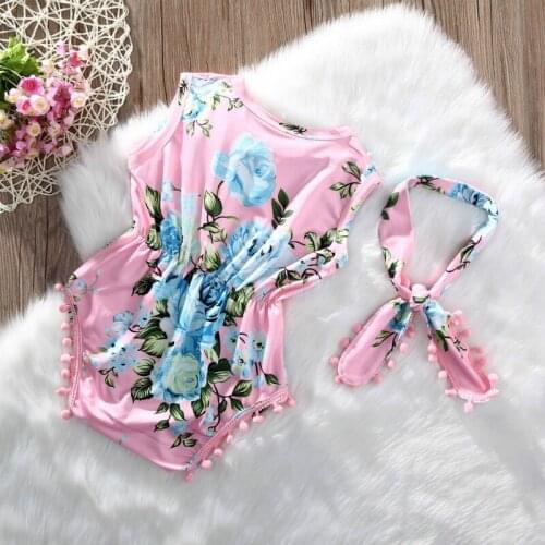 2019 New Infant Newborn Baby Girls Floral Print Playsuit Sunsuit Clothes Outfits with Headkerchief