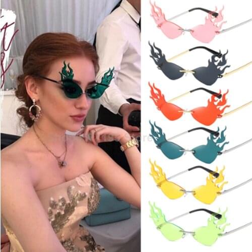 2020 New Fire Flame Sunglasses Women Men Rimless Sun Glasses Wave Metal Hip Hop Narrow Sunglasses Party Eyewear Streetwear
