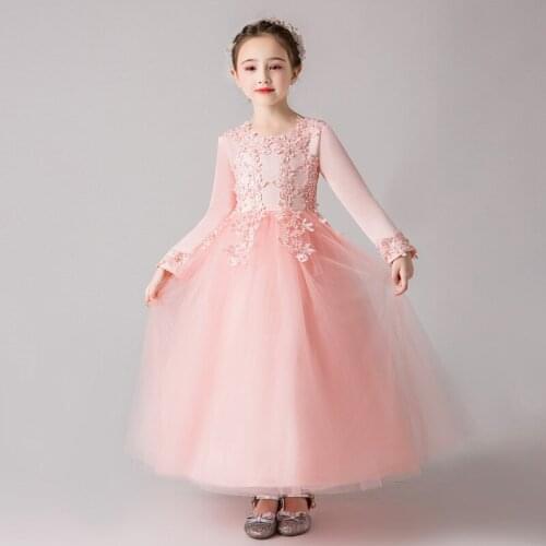 New Princess Lace Dress 2020 Kids Flower Embroidery Ceremonies Dress For Girls Pageant Formal Ball Gown kids Costume