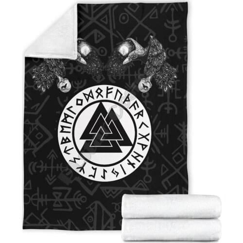 Viking Tattoo Fenrir Skoll And Hati Valknut Raven 3D printed Sherpa Blanket on Bed Home Textiles Dreamlike HOME ACCESSORIES