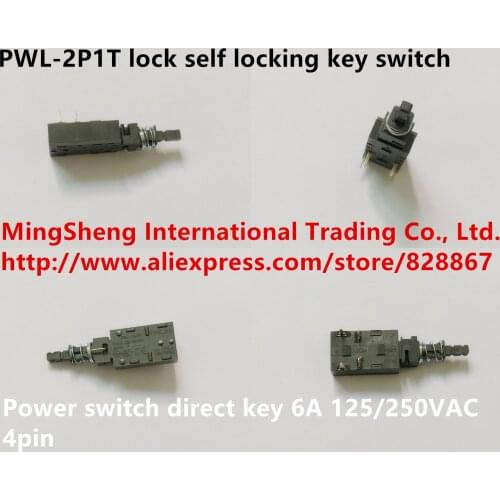 Original new 100% PWL-2P1T lock self locking key switch power switch direct key 6A 125/250VAC 4pin