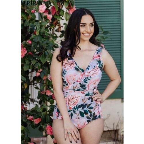 Beach one-piece swimsuit 2020 new printed bikini waist bikini bathing suit women swimsuit